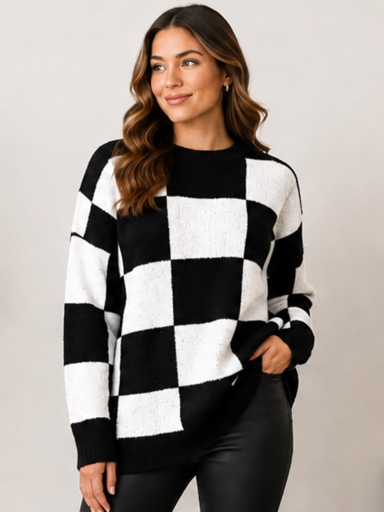 Moa Moa Sweaters - Moa Moa Black White Checkered Oversized Modern Soft Sweater Size L NWOT
